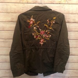 Sweet Wanderer Embroider Army Green Jean Jacket